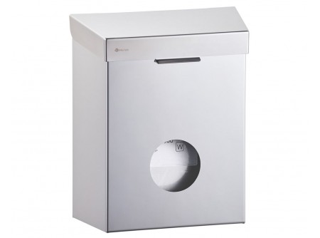KSM304 - Intim hulladékgyűjtő + Intim tasak
adagoló, falra szerelhető, rozsdamentes, szálcsiszolt - - űrtartalom: 4,4 liter
- rozsdamentes acélból
- falra szerelhető
- felemelhető fedél
- láthatatlan zsanérok
- higiéniai tasak tárolására alkalmas tárolóval
- a higiéniai zacskó tartó alulról helyezhető be 
